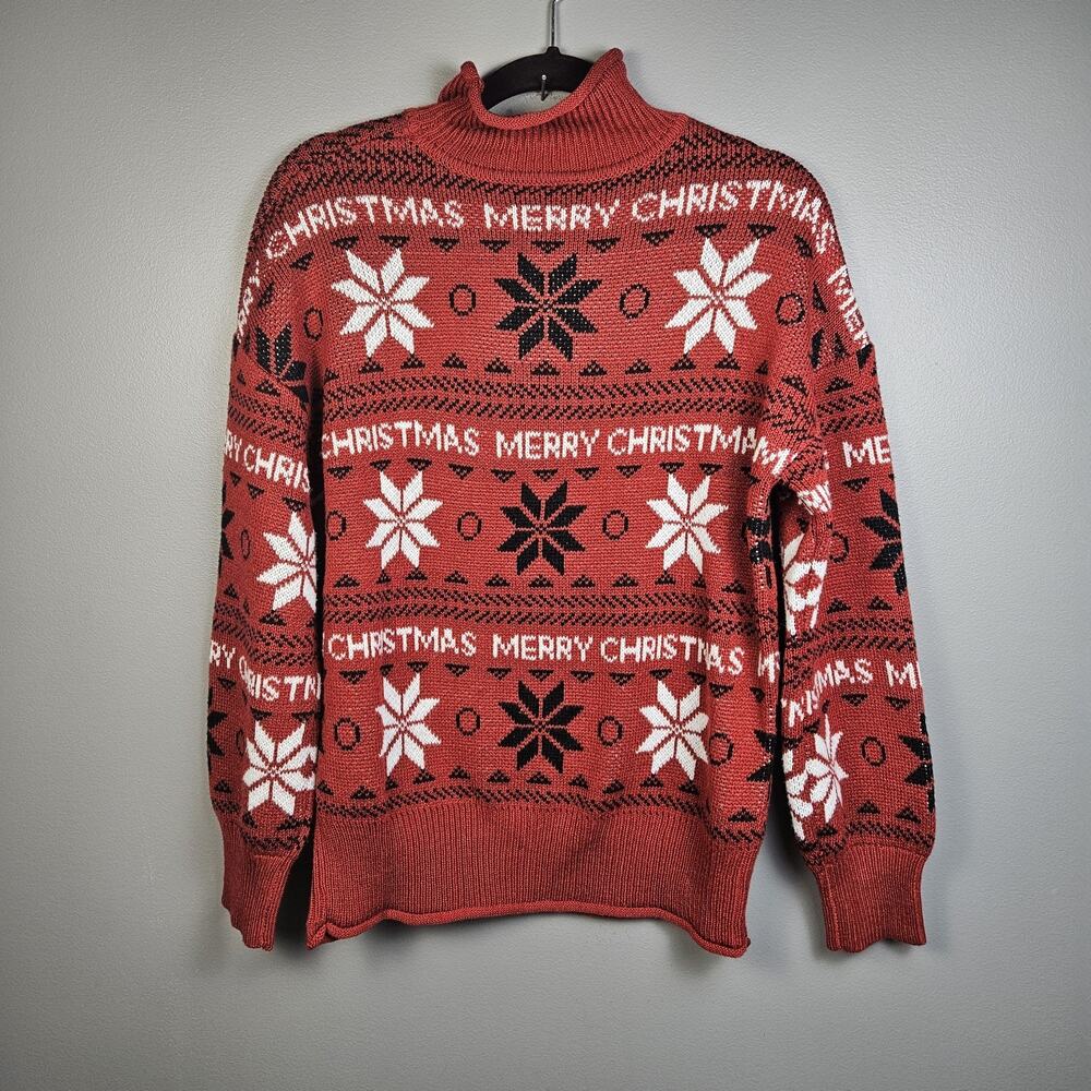 Merry Christmas Red Fair Isle Knit Sweater Holiday Festive Pullover Jumper Small - Picture 2 of 6